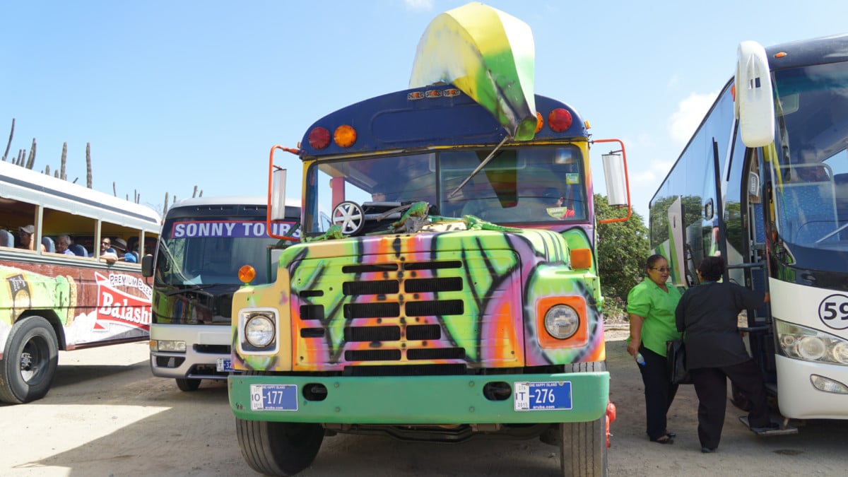 Tour Buses Await Tourists in Aruba