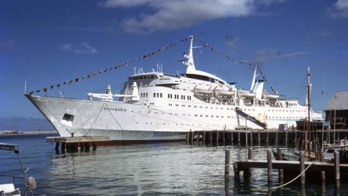 Cruise ship Sunward at Pier A in 1970