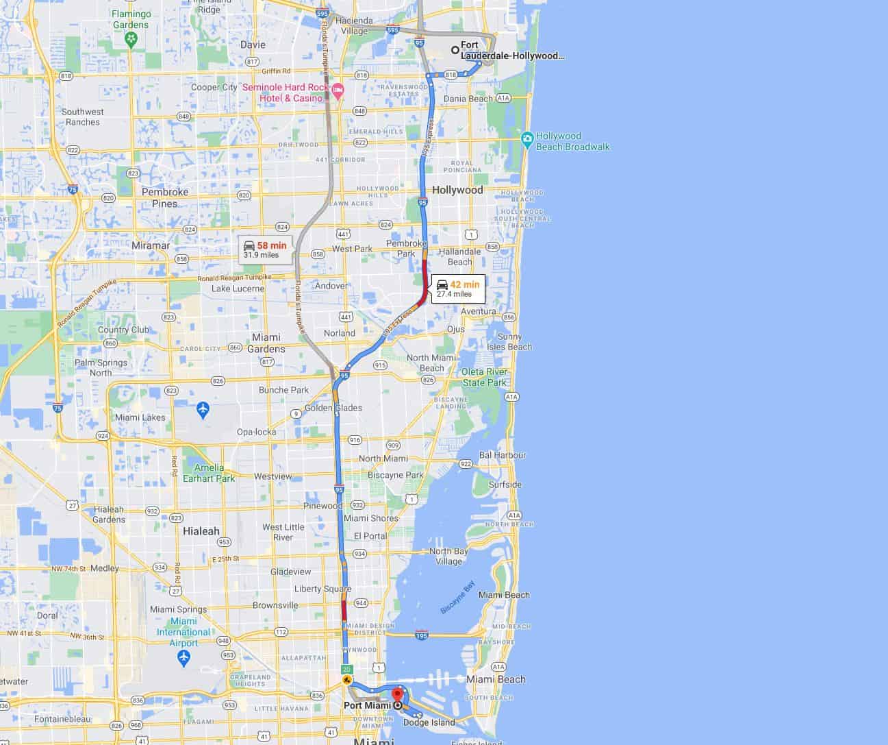 Fort Lauderdale Airport to Miami Port Route